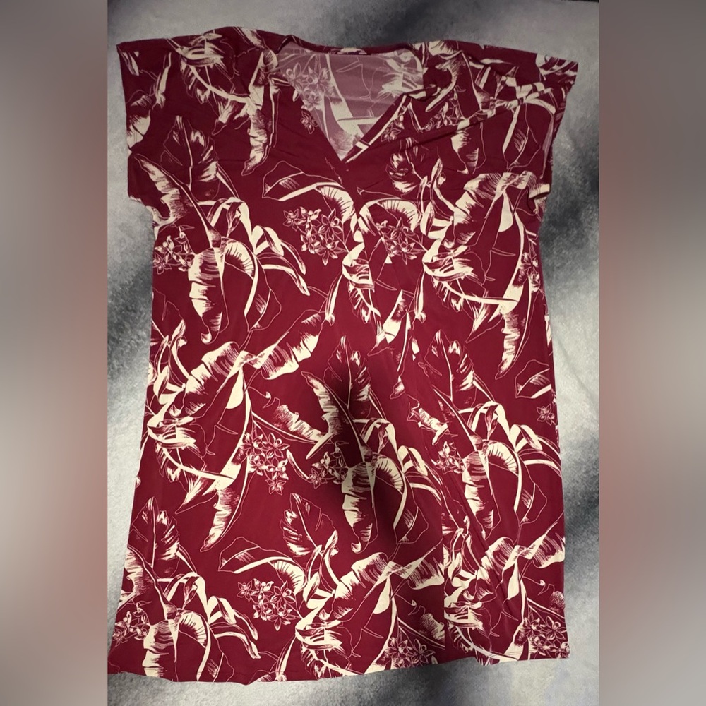 Lane Bryant Burgundy Red Cream Front Fold Shift Stretch‎ Plus Dress 22 24 (A3)